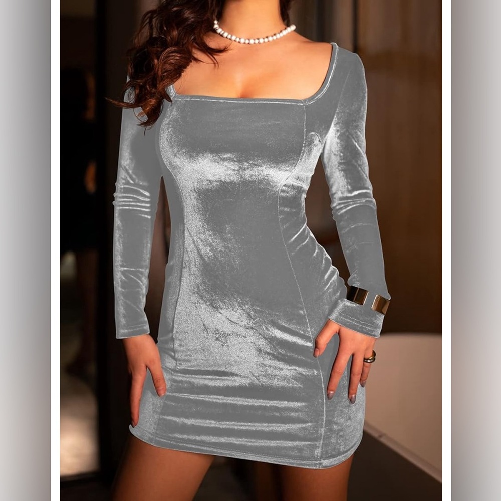 GOBLES Gray Velvet Long Sleeve Bodycon Mini Dress - NWT - MED